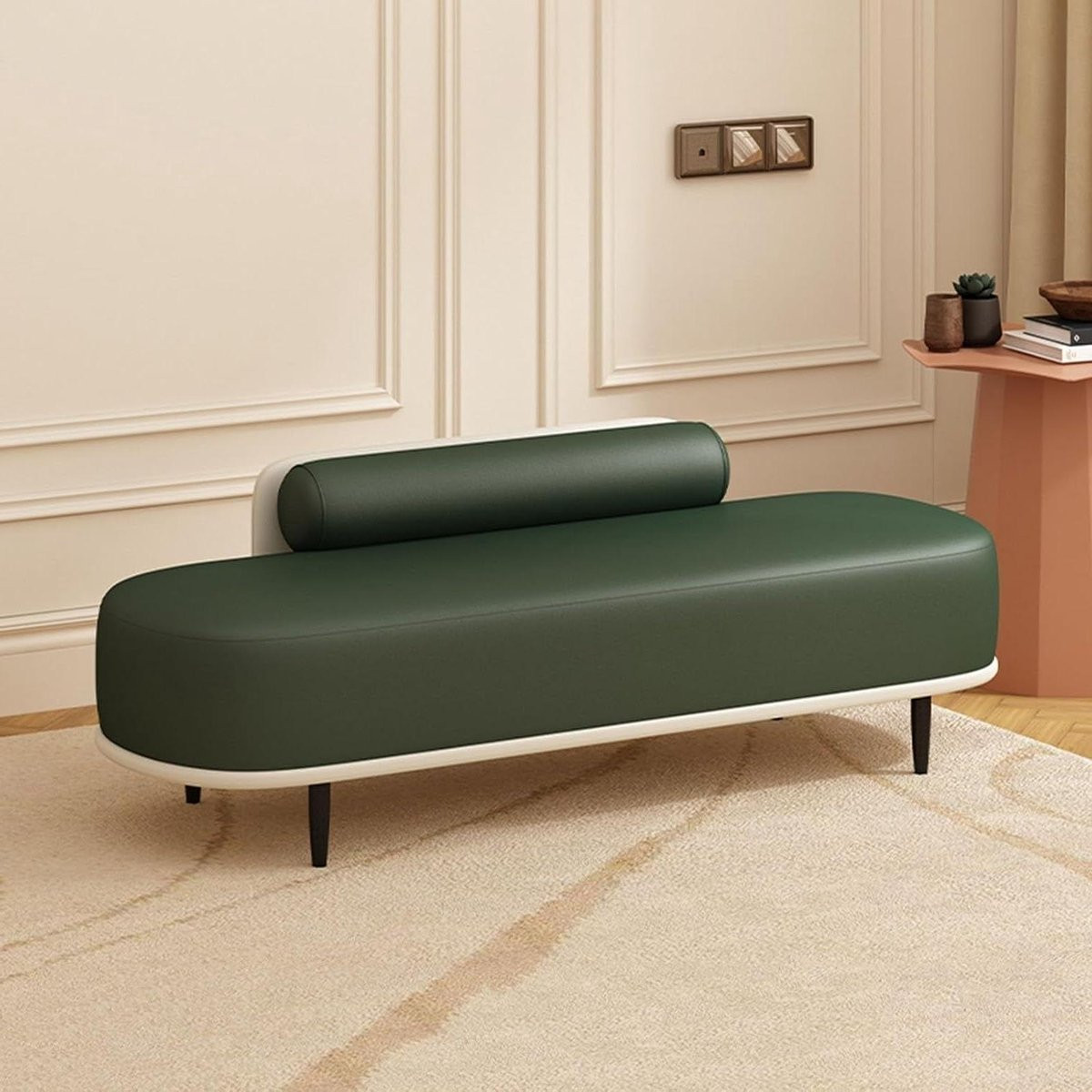 Groene opbergbank met kussen - Ottomaanse poef en voetsteun - 60 cm