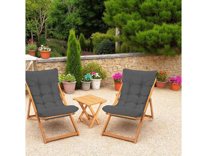 Salon de jardin - 2 chiliennes + table basse SORA - Gris