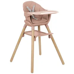 Kikkaboo Kinderhochstuhl Woody 3 in 1 Holzbeine Kinderstuhl Fußstütze Tablett pink