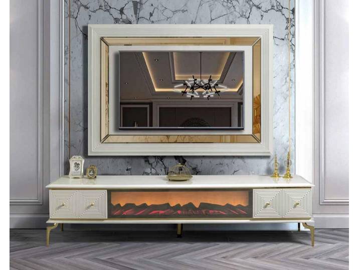 Xlmoebel TV-Schrank Luxus Sideboard mit Kamin und Edelstahl Wohnwand Set (Wohnwand Set) Made in Europa