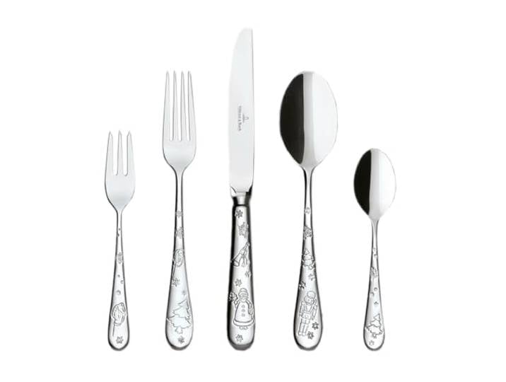 Villeroy & Boch – Toy's Delight Besteckset 30 teilig Silber Platin, Spülmaschinenfest, Besteck Set 6 Personen Rostfrei Weihnachtsmotive, Gabel, Messer, Löffel, Kaffeelöffel, Kuchengabeln, Edelstahl