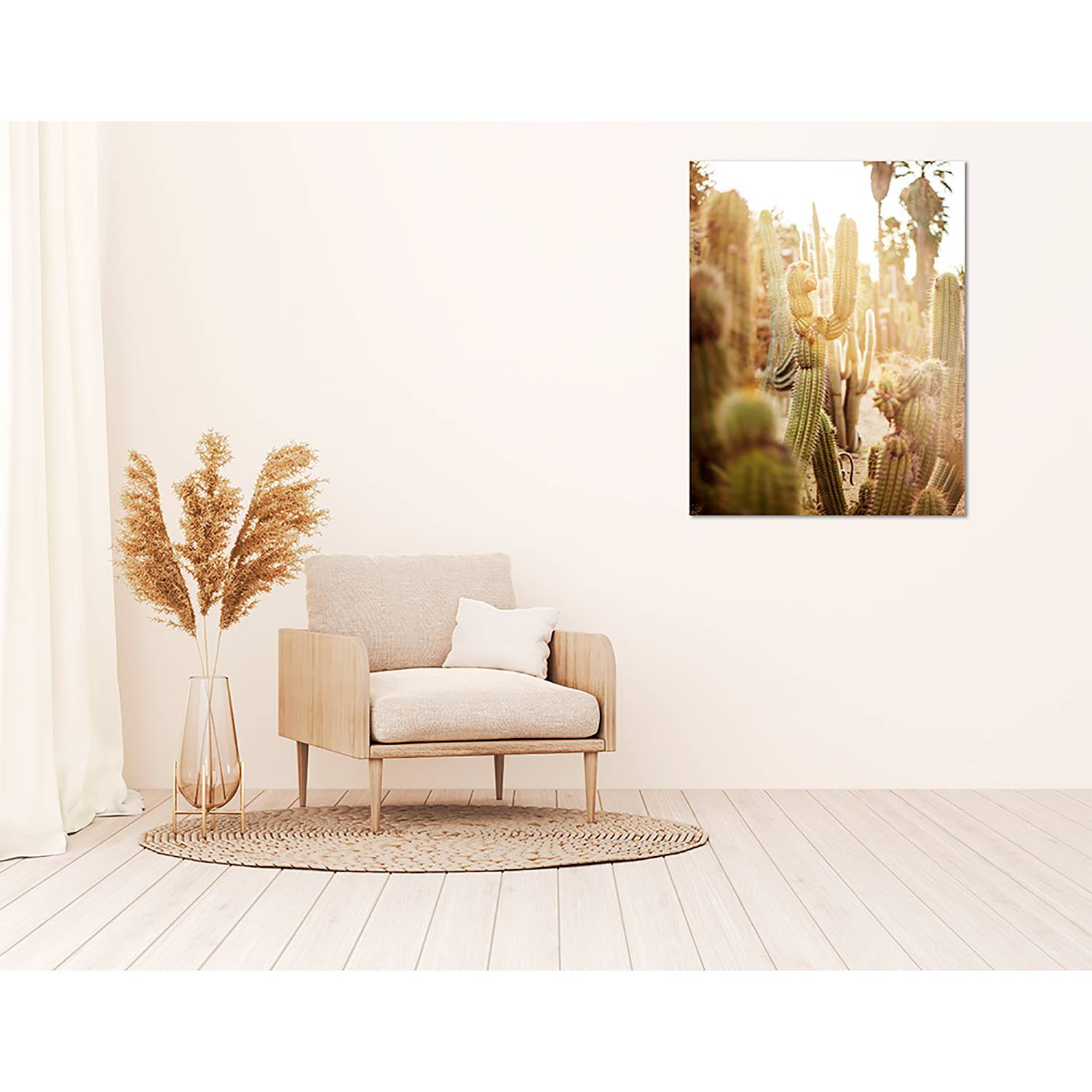 home24 Wanddecoratie Various cactus in desert op alu-dibond, multicolor, 70 x 90 cm