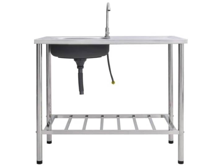 Campingspüle Einzelbecken mit Wasserhahn aus Edelstahl, Silber Extra tiefe Wanne, multifunktionales Abtropfgestell, Flecken, leicht zu reinigen, tragbar, Montage erforderlich