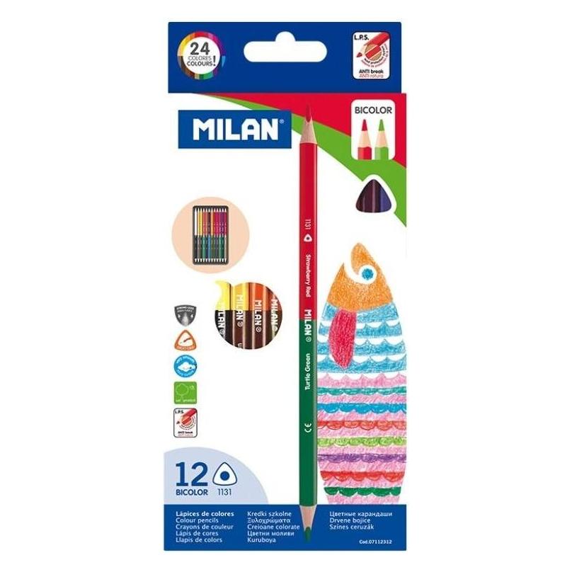 Milan Bicolor Dreiecksstifte 24 Farben (07112312) (24x) (07112312 MILAN)
