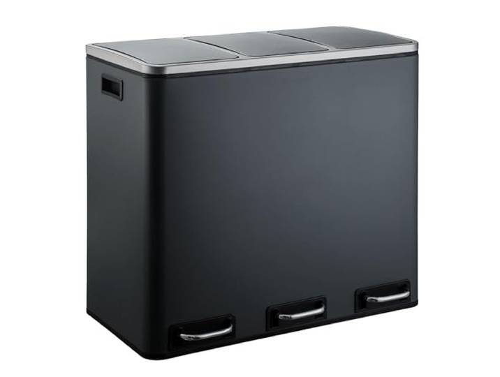 KARAT Mülleimer Küche 3×18L Schwarz 3-Fach Mülltrennung, Treteimer Küche, Metall, Soft-Close, luftdicht, Kunststoff-Inneneimer, Klappdeckel – (Felix)