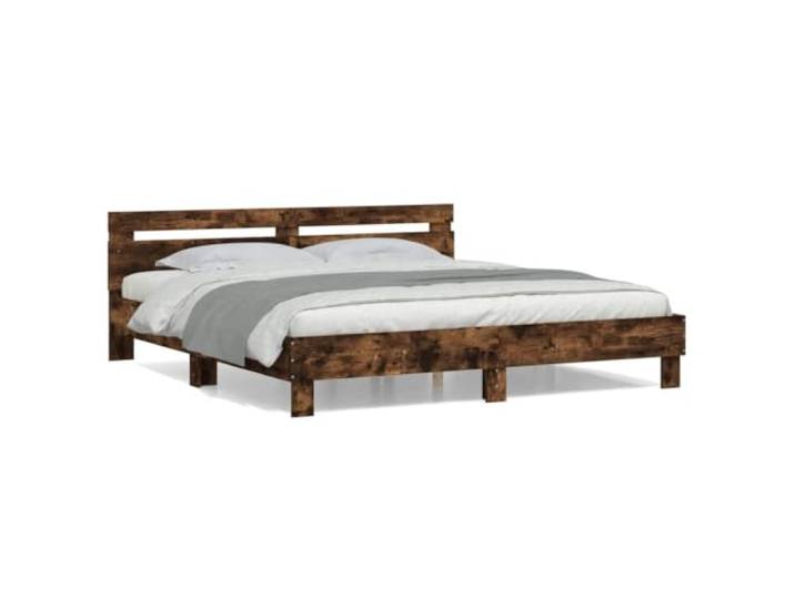 PUGYNBK Bett 180 x 200 cm, technisches Holz, Eiche rauchfarben, mit Kopfteil