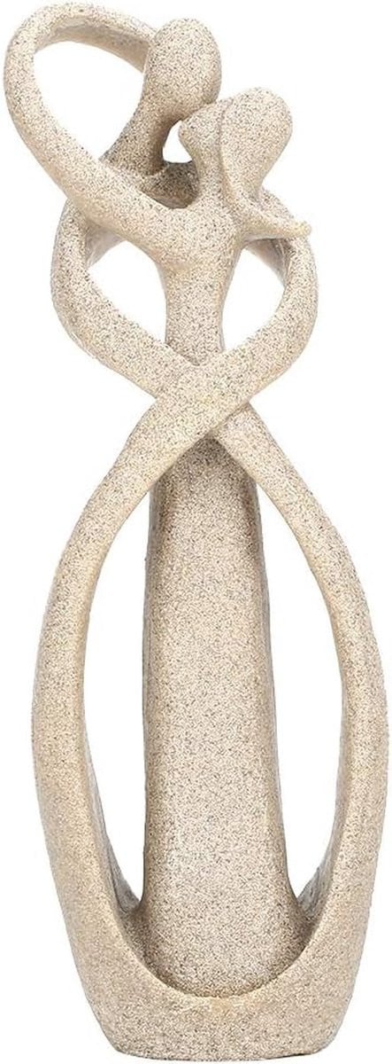 Zandsteen Sculptuur Liefdesbeeldje Paar Gepatineerd Hoogte: 21.5 cm