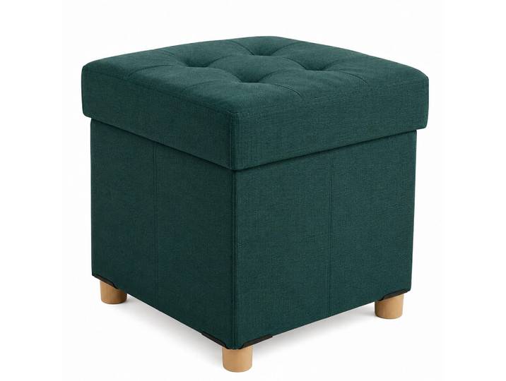 Relaxdays Hocker Petrol mit Stauraum Leinenoptik, Türkis, Textil, Holzwerkstoff, 38x38x38 cm, Wohnzimmer, Sessel, Hocker, Sitzhocker