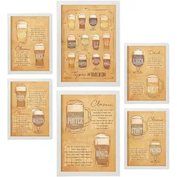 POSTER Set Mit 6 Biersorten Braun Vollfarbige Illustrationen Von Kaffee & Getränken Im Werbetafel Illustrationen Für & Heim A3 & A4 Weißer Rahmen