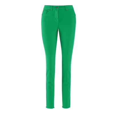 Regular-fit-Jeans MADELEINE "Jeans Mid Waist Skinny-Hose mit Fransen", Damen, Gr. 19, K-Gr, grün (apfelgrün), Obermaterial: 92% Baumwolle CO. 6% Polyester PES. 2% Elasthan EL., Jeans