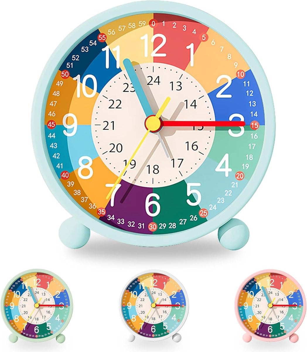 Analoge kinderwekker met nachtlampje en zachte wekker, blauw
