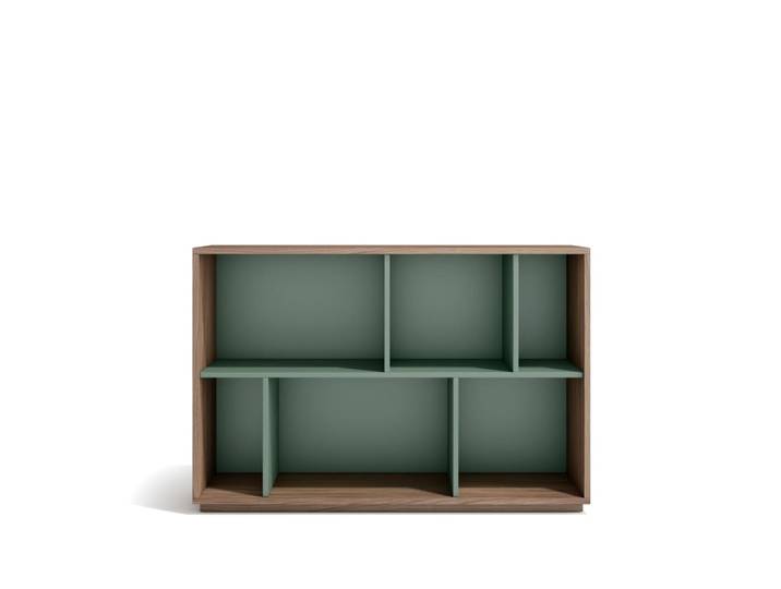 Bibliothèque en mélaminé noyer et vert 80x119x32 cm