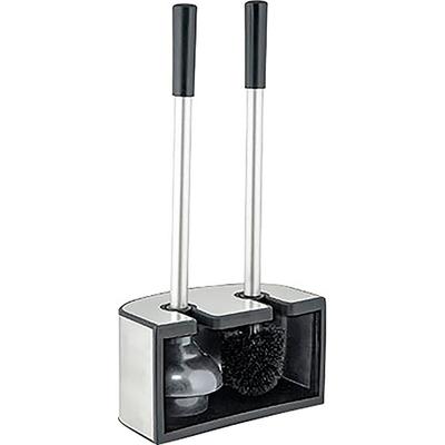 WC-Garnitur BISCHOF "Kendo", silber (silber, schwarz), B:22cm H:49,3cm L:13cm, Edelstahl, Reinigungsbürsten, Saugglocke und WC-Bürste aus keramikschonendem Silikon, Aluminiumstiel
