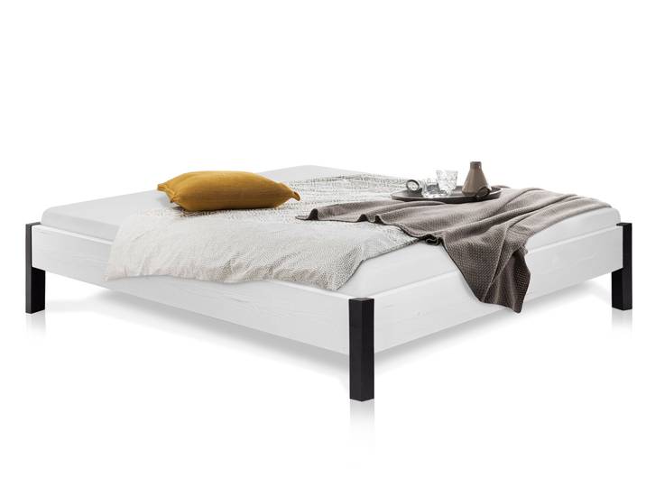 LUKY Bett mit Metallfuß, Material Massivholz, Fichte weiss