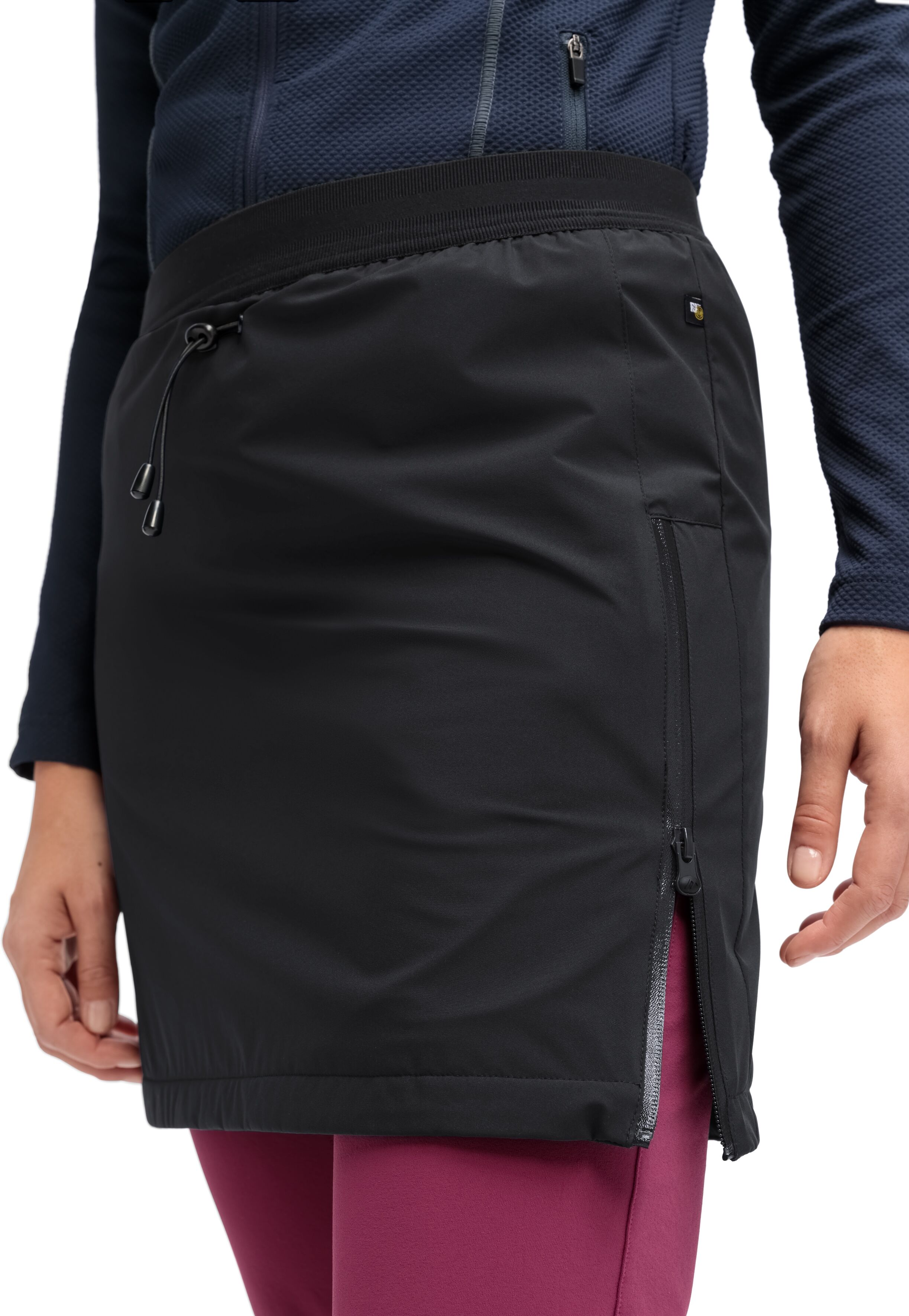 Midirock MAIER SPORTS "RainSkirt Winter", Damen, Gr. 42, schwarz, 100% Polyester, Röcke Midirock, gefütterter Damen Rock, wasserabweisender Überrock, elastischer Bund schwarz 42