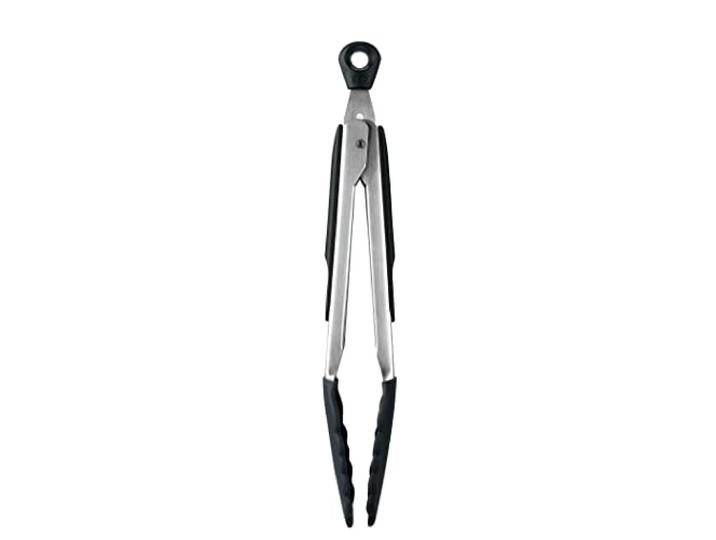 OXO Good Grips Zange, 23 cm Gezackte Kanten halten Lebensmittel sicher, Verriegelung zur Aufbewahrung, rutschfeste Griffe