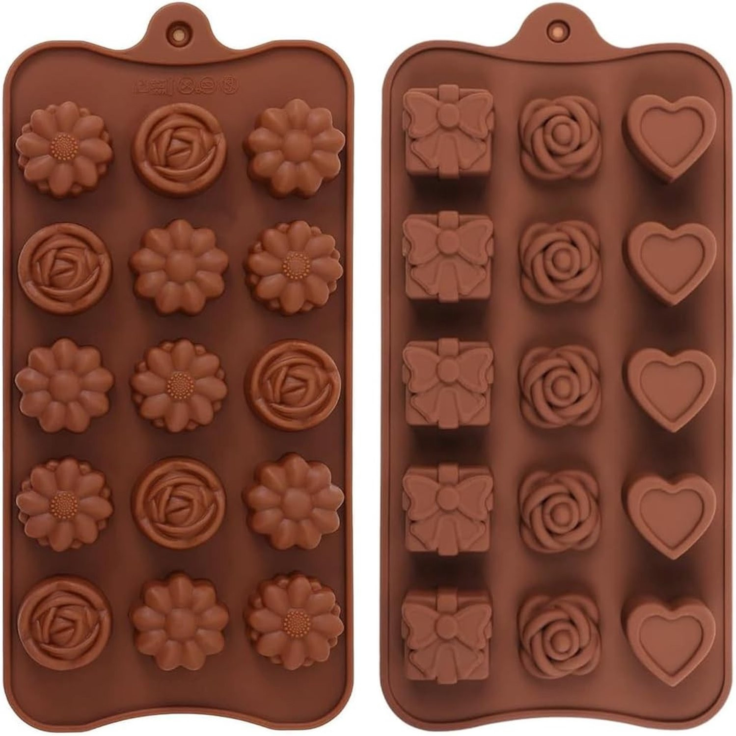 Set van 2 siliconen mallen voor chocolade, bloemen, snoep en koekjes