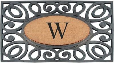 "A1 Home Collections Rubber and Coir Elegant Circles, Monogrammed Double Door Doormat, Black/Beige - 23""X38"""