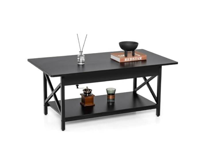 Helloshop26 Couchtisch mit zwei Ebenen, 110 x 60 x 48 cm, Industrie-Design, Retro, funktional, Vintage-Atmosphäre, Holz, Schwarz, 20_0013746