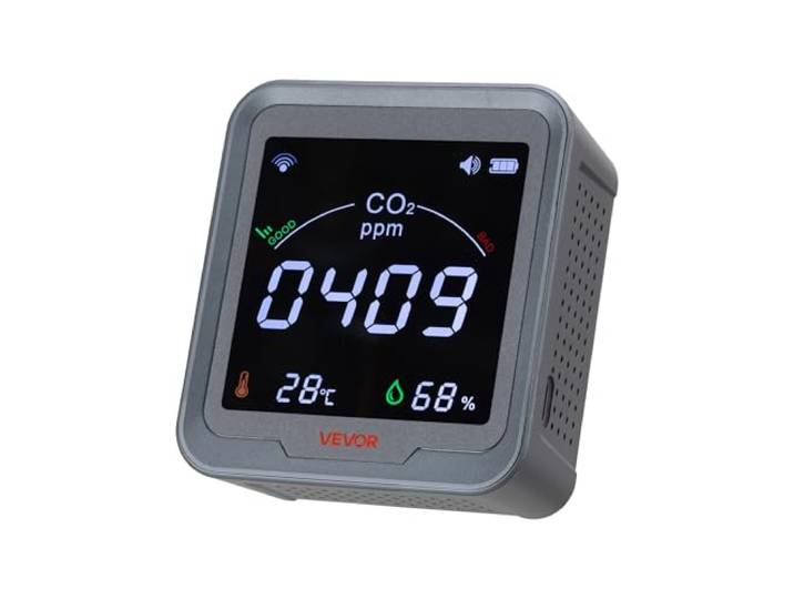 VEVOR Détecteur CO2 400-5000 ppm Moniteur Dioxyde de Carbone Qualité de l'Air avec Affichage Température Humidité\, Capteur NDIR 4\,5 m\, pour Utilisation en Extérieur\, Maison\, Bureau\, Voiture