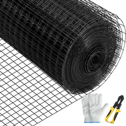 VEVOR Volierendraht 91 x 1524 cm, Maschendraht, verzinkter mit Vinyl beschichteter 16-Gauge-Draht mit einer Schneidezange und einem Paar Stoffhandschuhen, für Gartenzäune und Haustiergehege, schwarz