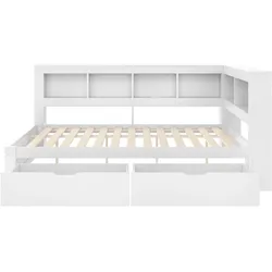 STILVORA Daybett Kiefernholz/MDF Weiß 140x200 cm mit 2 Schubladen, USB, Steckdose und Lattenrost