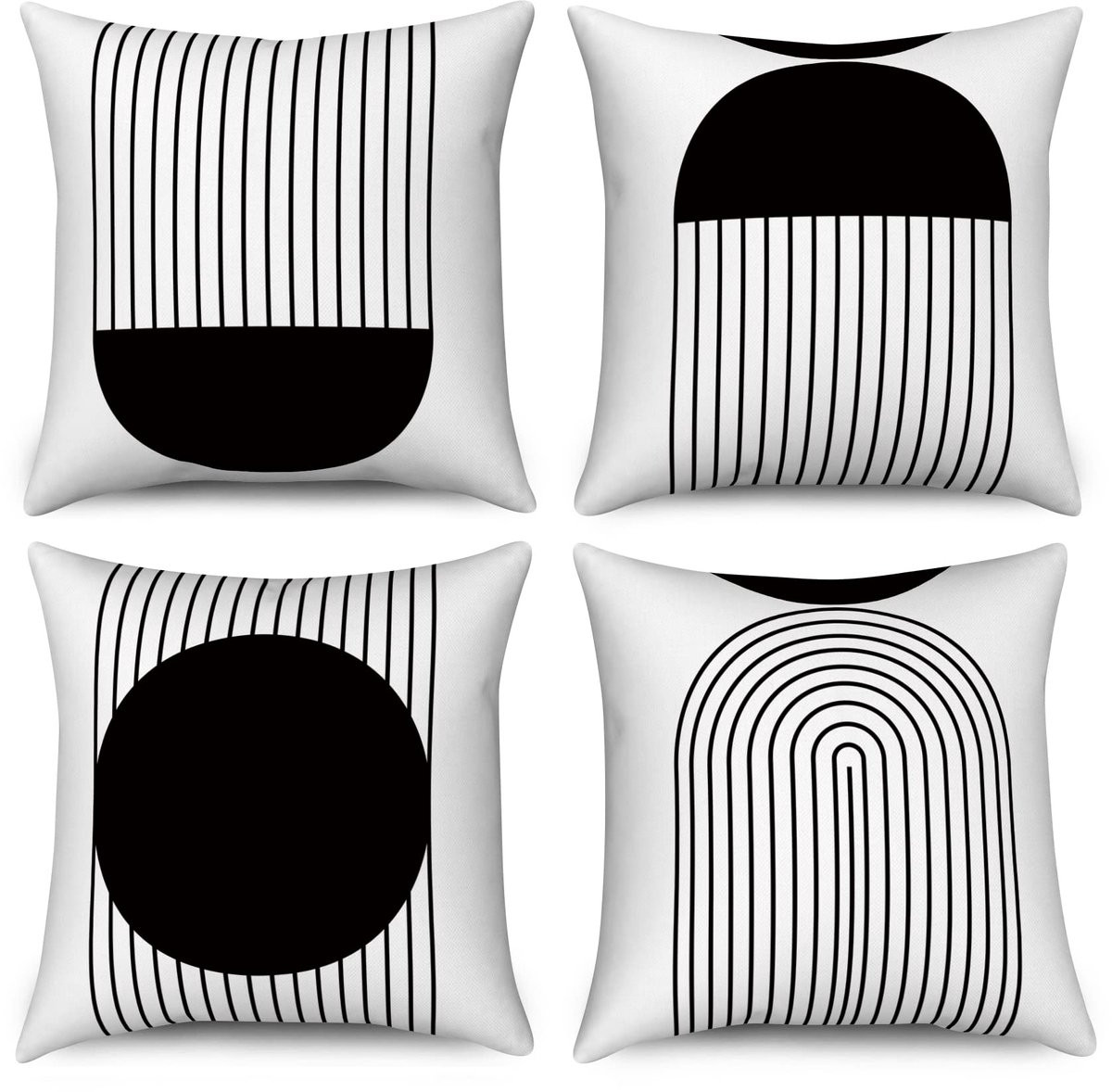 Ibenzoa Kussenhoezen Set van 4 - Abstracte Geometrische Zwart-Witte Boogontwerpen