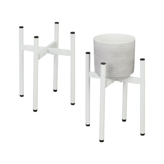 Relaxdays Verstelbare Metalen Plantenstandaard Set van 2, Wit, BxD: 26 x 26 cm tot 37 x 37 cm