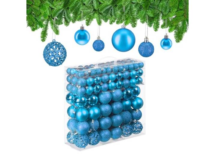 Relaxdays 150x Boules de Noël\, Paillettes\, Mates\, Brillantes\, déco Sapin\, Plastique\, diamètre 3\, 4 et 6 cm\, pétroles