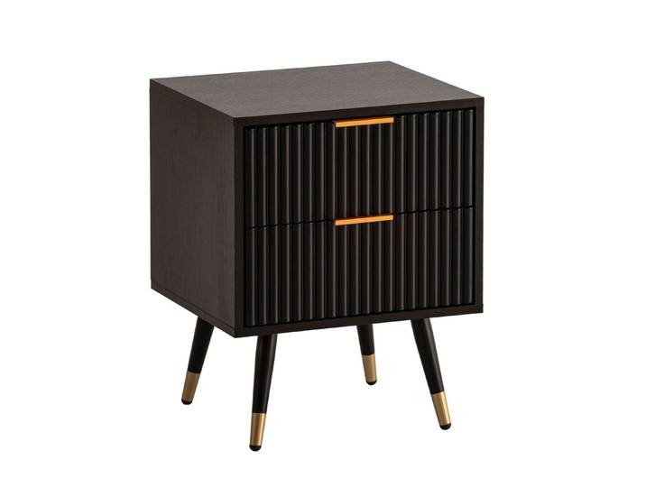 furnicato Nachttisch Nachtkästchen 43,5x39x56 cm Schwarz, Zwei Schubladen mit Stauraum und Nachtkonsole für Boxspringbetten