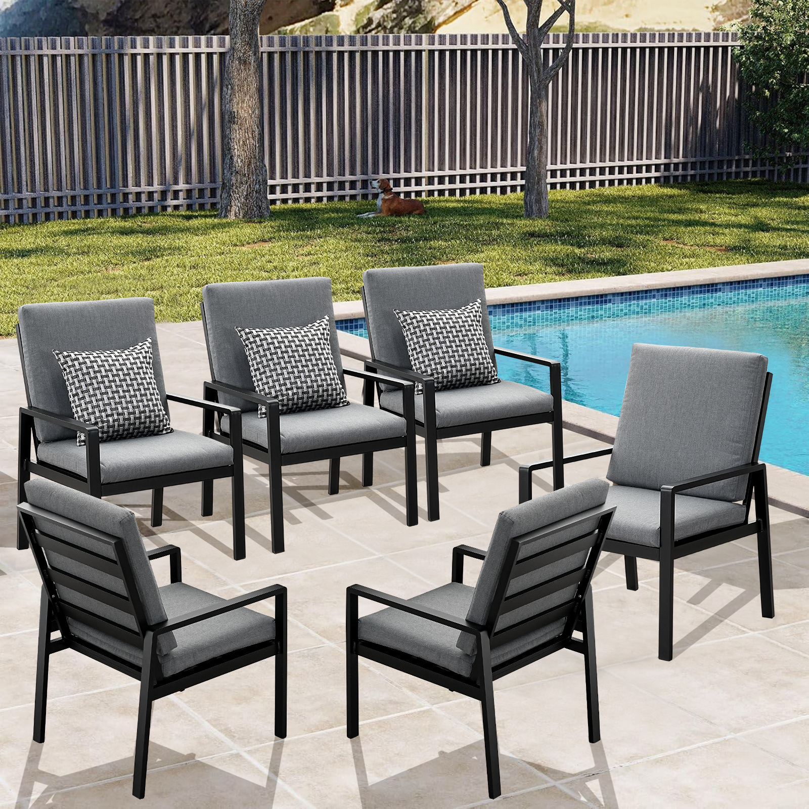 MeXo 6er set Stühle, Gartenmöbel-Sets Frei Kombination, Outdoor Indoor, Balkon/Garten/Terrasse/Esszimmer/Arbeitszimmer(Sitzgruppe, Aluminiumrahmen)