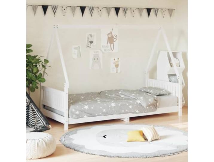 HGFDSAWE Hausbett 90x190 cm Kinderbett Massivholz Kiefer Spielbett Rustikaler Look, Stabiles Lattenrost, Niedriger Einstieg, Ab 4 Jahren