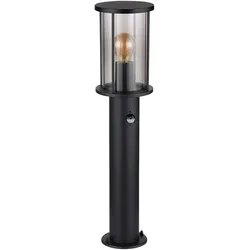 Stehleuchte Wegeleuchte Gartenlampe Außenlampe Metall schwarz Glas rauch Bewegungsmelder Edelstahl, 1x E27, H 60 cm