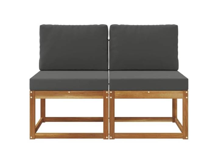 KTHLBRH Mittelsofa, 2-teilig, aus massivem Akazienholz Graue Kissen aus Polyester, Lattenrost-Design, witterungsbeständig, leicht zu reinigen