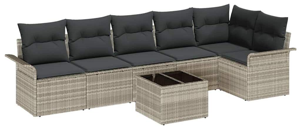 Garten-Sitzgruppe, 7-Sitzer, Hellgrau, Poly-Rattan - Wetterbeständiges Design mit Tisch