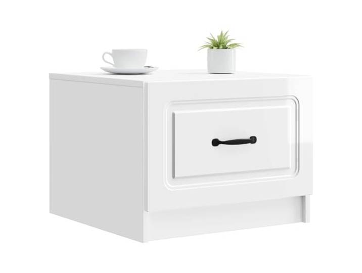 KTHLBRH Couchtisch mit Schublade, weiß, glänzend, 49 x 50 x 37 cm Technisches Holz, Vintage-Stil, funktionale Schublade, vielseitig einsetzbar