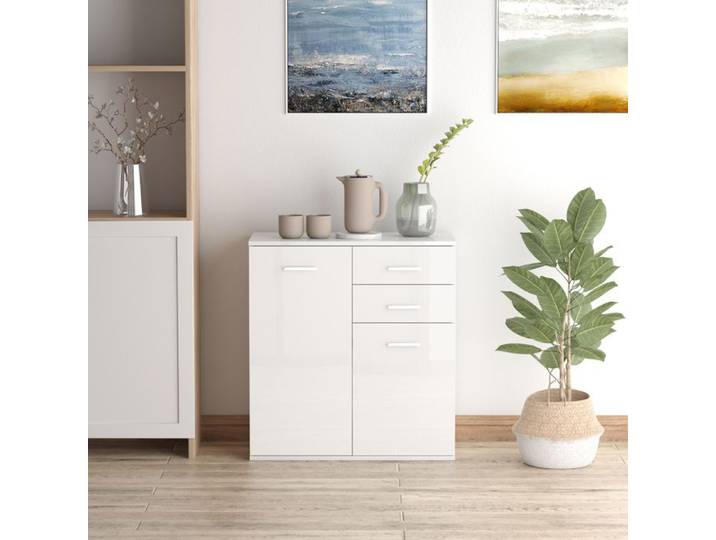 Buffet bas - HOMCOM - Blanc - 2 portes & 2 tiroirs - Mélamine aspect bois étagère réglable