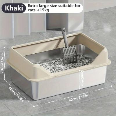 Uplift Picks KEMORELA XL Stainless Steel Cat Litter Box With Lid khaki (xl)