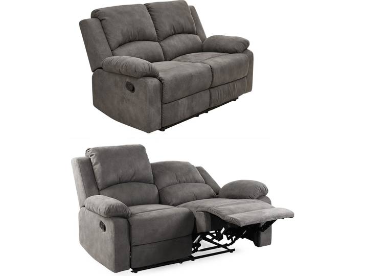 2-Sitzer-Relaxsofa Couch Liegefunktion Federkern Polster Stoff Vintage Anthrazit / 15130