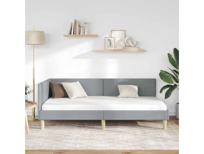 KTHLBRH Eck-Bettrahmen hellgrau 90 x 190 cm Sperrholz, technisches Holz, wendbares Kopfteil, platzsparendes Design, Verwendung als Sofa