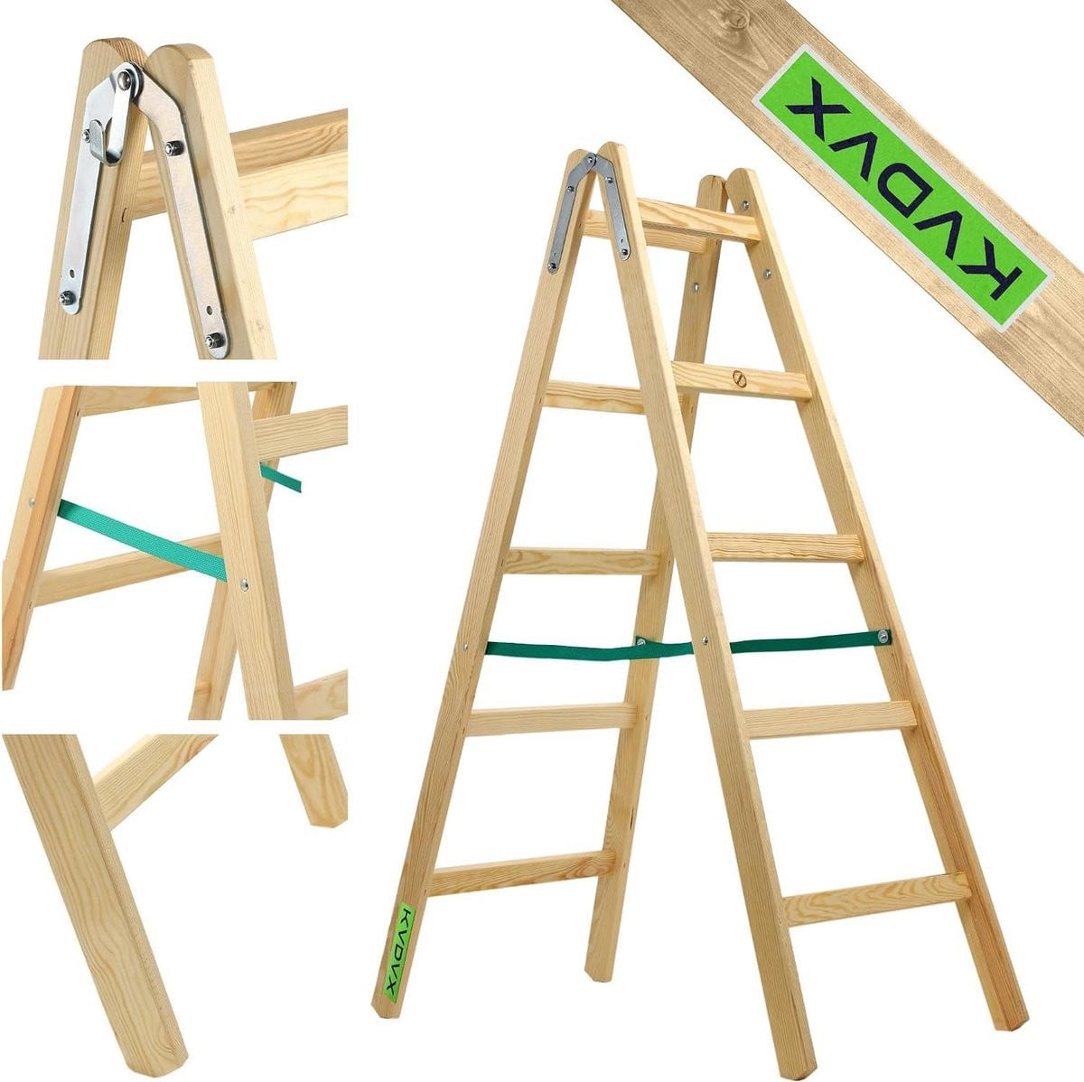 Houten ladder vouwtrap voor huishoudelijk gebruik met 5 treden in houtkleur