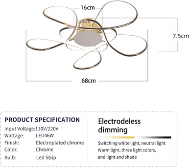 Uplift Curations Modern Gold Chrome LED Chandelier Luxury Minimalist Ceiling Light Fixture For Living Room & Bedroom dia680mm Chrome