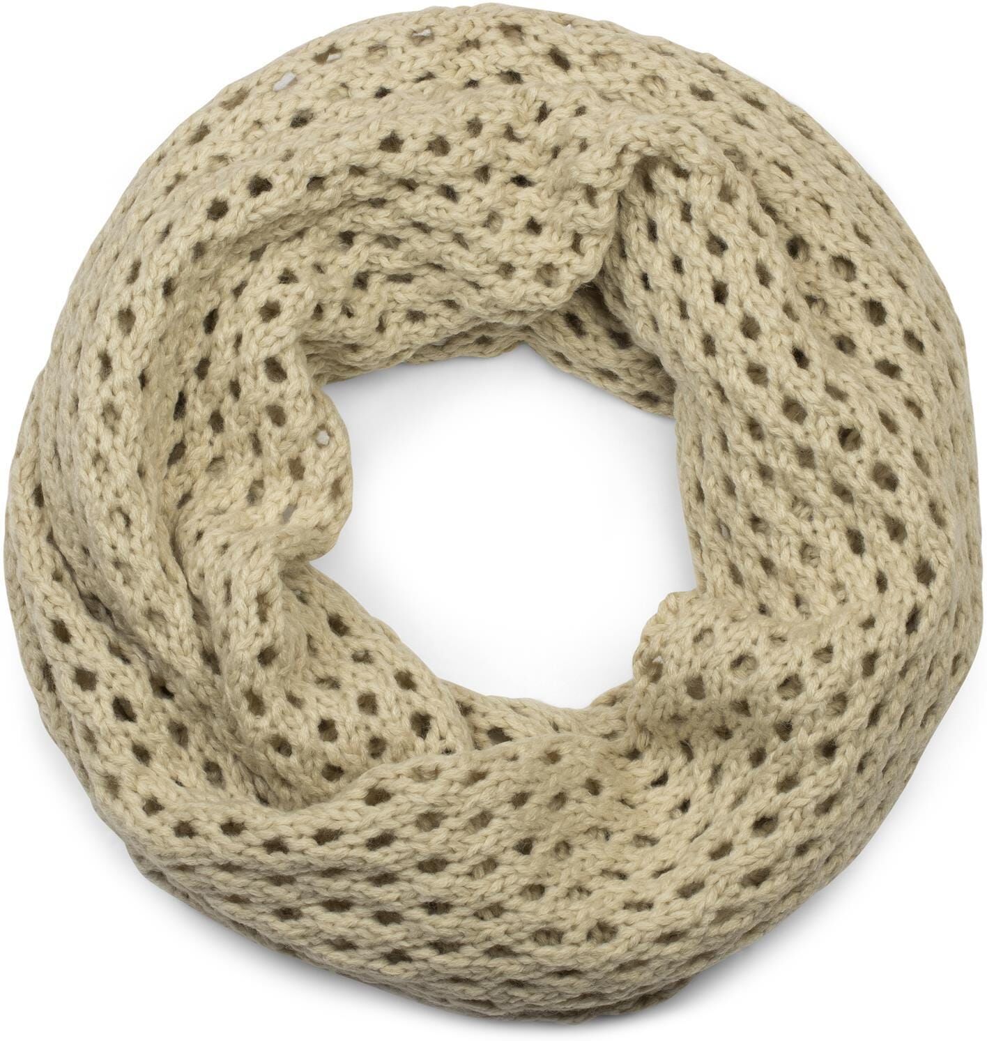 Strickschal STYLEBREAKER "Strick Loop Schal mit Loch Muster", Damen, weiß (creme, beige), Obermaterial: 100% Viskose CV., Modisch, Modetücher