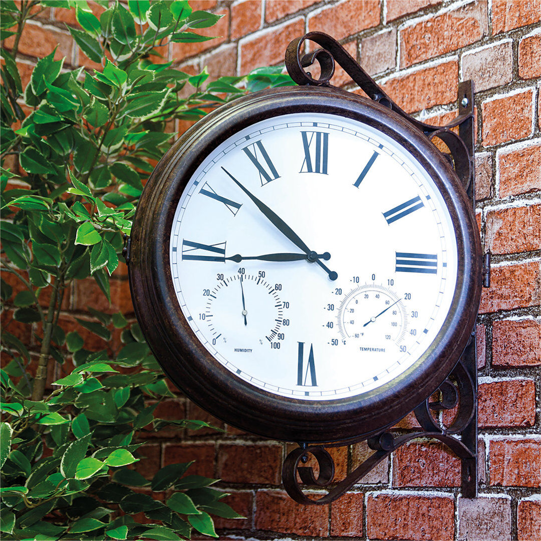 St. Helens Home & Garden Double Sided 15" Outdoor Station Clock with Thermometer Hygrometer AGED BRONZE 125.73cm W X 125.73cm H X 30.48cm D