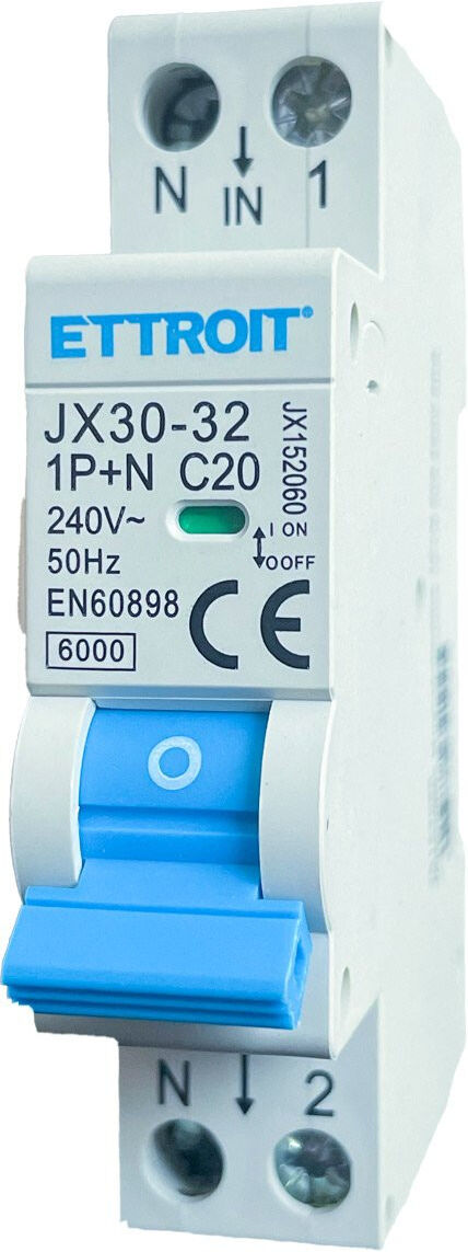 Ettroit Interruttore Magnetotermico 1p+n 20 A 6 Ka  Jx152060