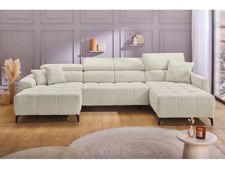 Wohnlandschaft JOCKENHÖFER GRUPPE Ultima U-Form, B: 363 cm, 60 cm elektrische Sitztiefenverstellung , beige (beige 432, 07), B:363cm T:118cm, Korpus: 100% Polyester;Kissen: 100% Polyester, Sofas, Wohnlandschaft, USB-Ports, Kopfstützen verstellbar, Zierkissen, bis 140 kg/Sitz