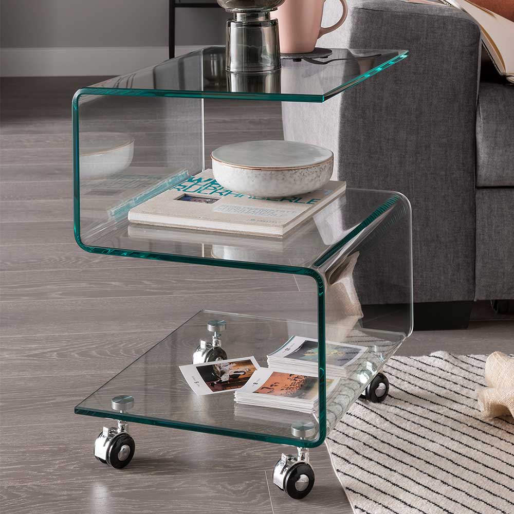Pharao24.de Beistelltisch Sofa mit Rollen aus Klarglas modernem Design