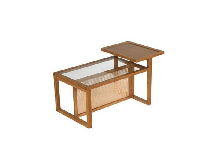 COSTWAY Couchtisch, Glas Beistelltisch mit 2 Ebenen rechteckig Holz