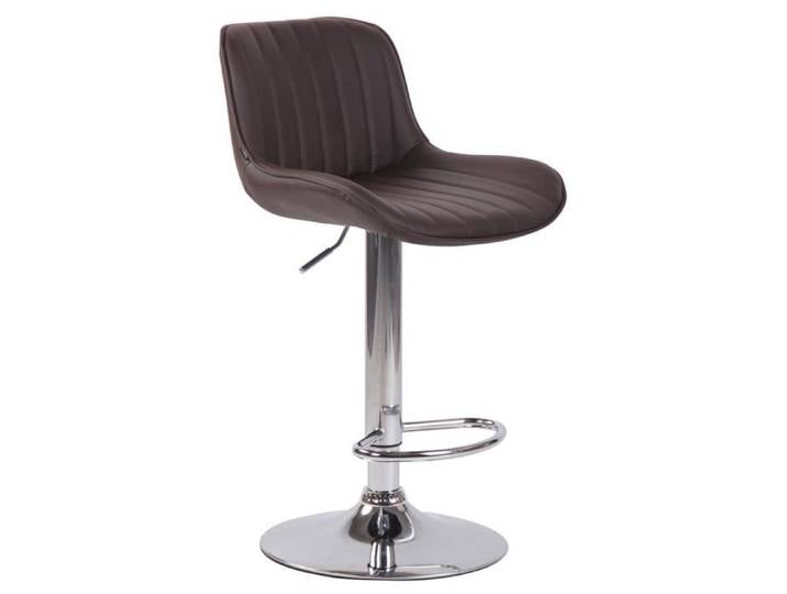 Tabouret de bar chaise haute x1 en PVC marron coutures verticales support en metal chrome 10_0005093