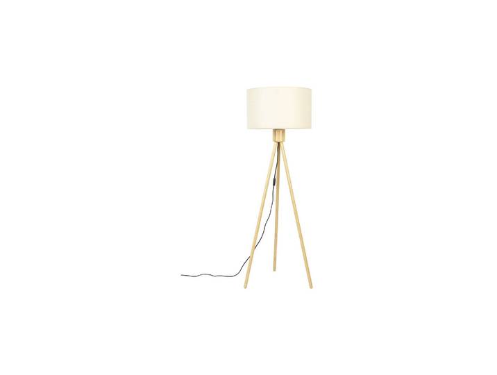 Lampadaire en bambou blanc, E27, trépied, abat-jour en lin - Zuiv